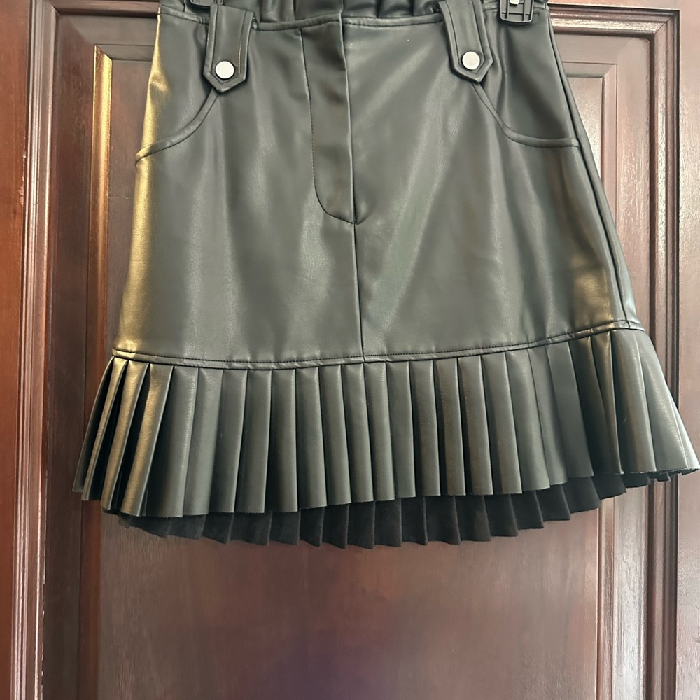 Zara Black Pleated Faux Leather Skirt - XS